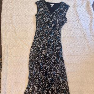 Charter Club 100% Silk Maxi Dress Size 8 Black White Blue Lined side zipper